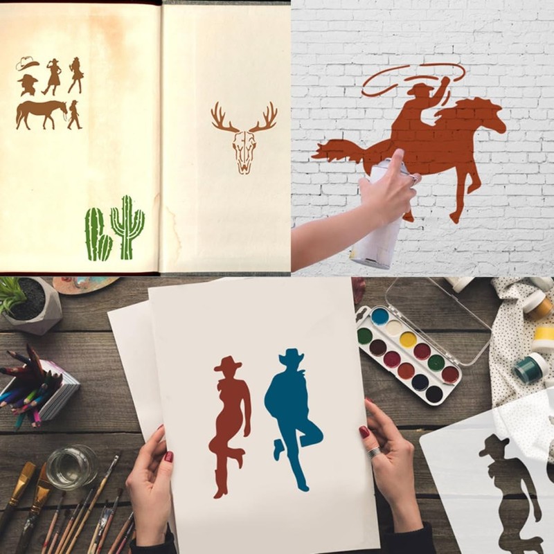 20 PCS 6x6 Inch Western Cowboy Stencils PET Plastic Painting Template DIY gallery