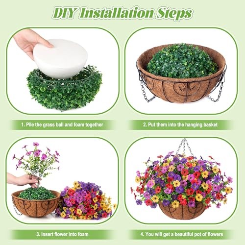 Artificial Faux Hanging Plants Flowers Basket for Purple Deep Purple Red Yellow gallery