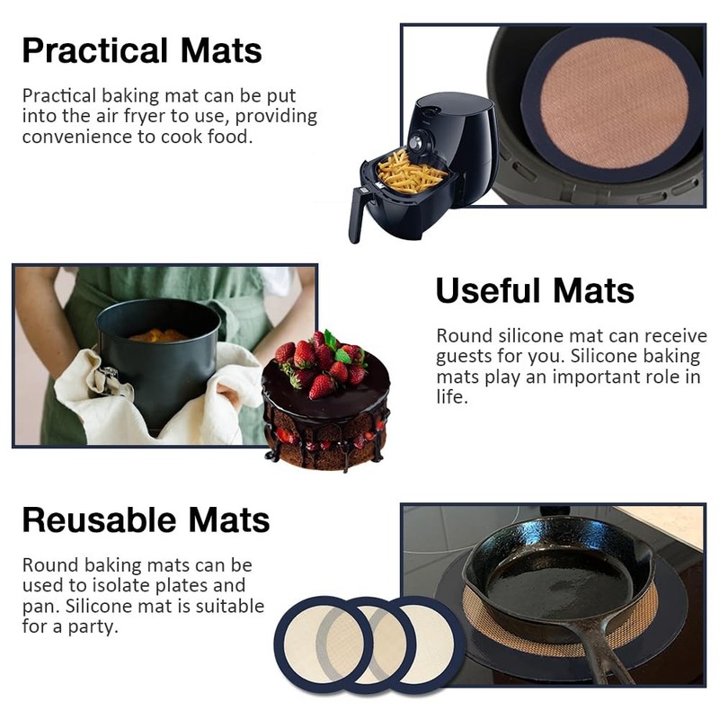 Eolilim 3PC Round Silicone Baking Mats, 8 inch Mats for 8 Inch, Gray gallery