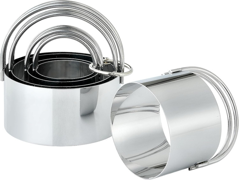 5 Pack Cookie Cutters, round Metal Biscuit Cutter with Handle, Stainless Steel C