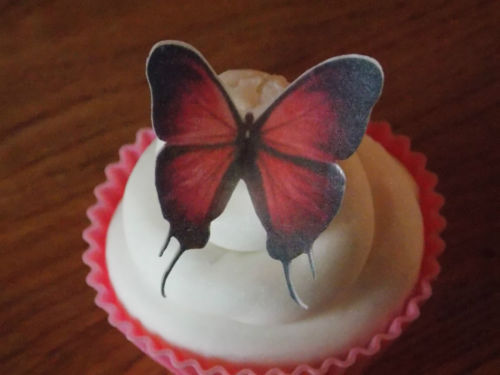 12 PRECUT Edible Raspberry wafer/rice paper Butterflies cake/cupcake toppers gallery
