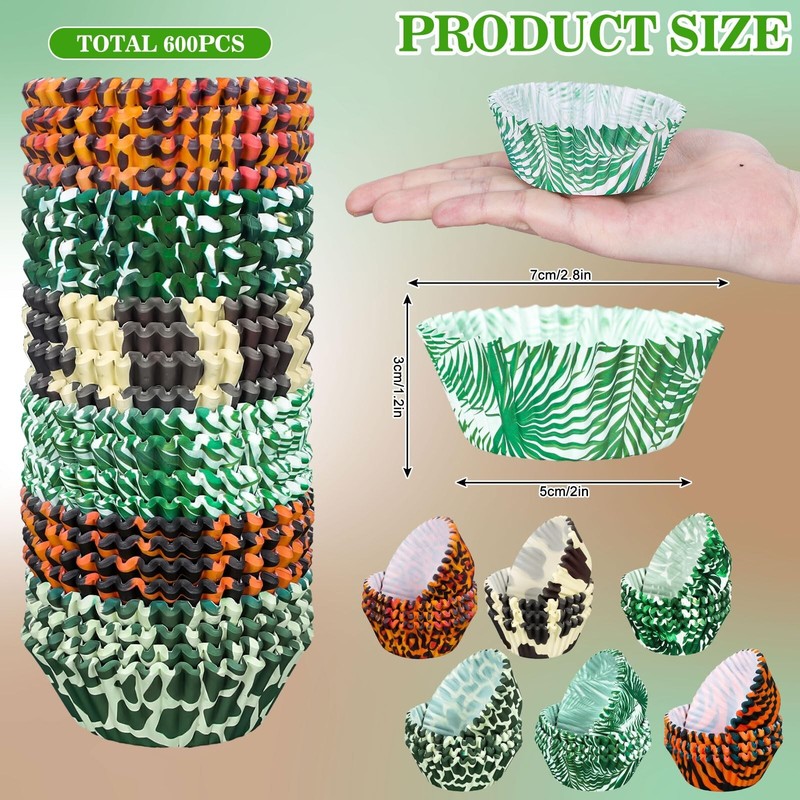 Whaline 600Pcs Tropical Hawaiian Themed Cupcake Liners Animal Print Leopard Z... gallery