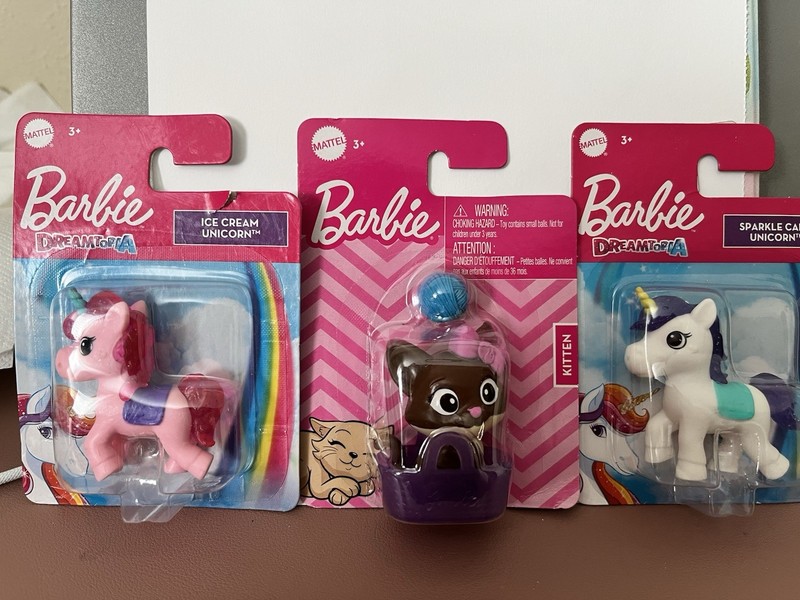 Lot Of 3 Barbie Cake Toppers Accessories Mattel Toys Kitten And 2 Unicorns