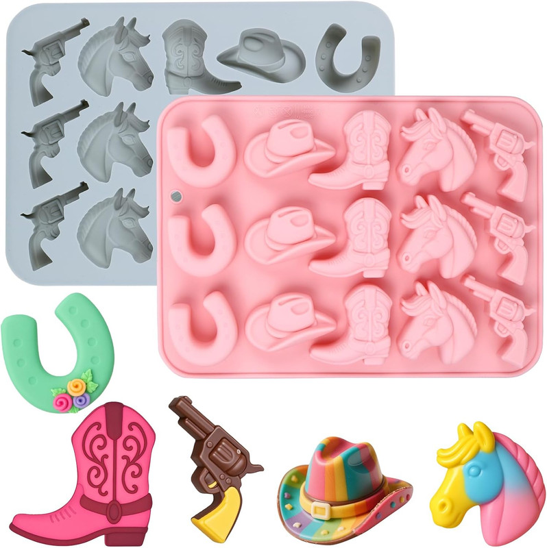 Cowboy Chocolate Molds, 2Pack Western Theme Silicone Mold Baking with Cowboy Hor