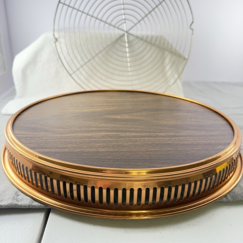 Vintage Cake Cookie Aluminum Wire Rack with Copper Tray Holder Unique 13” Round gallery
