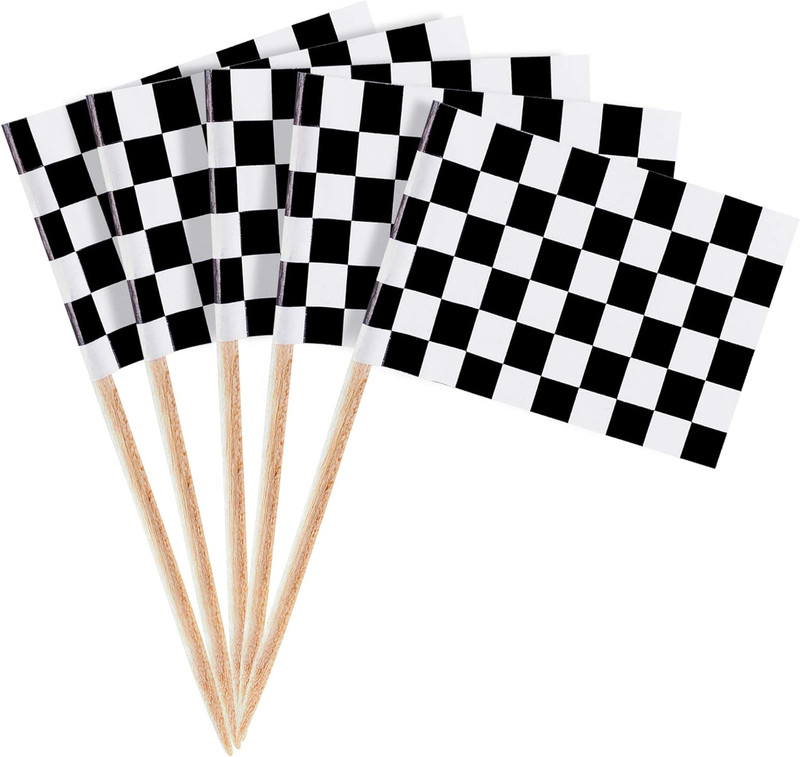 100 Pack Mini Checkered Racing Flag Finish Line Cupcake Toppers Party Decoration