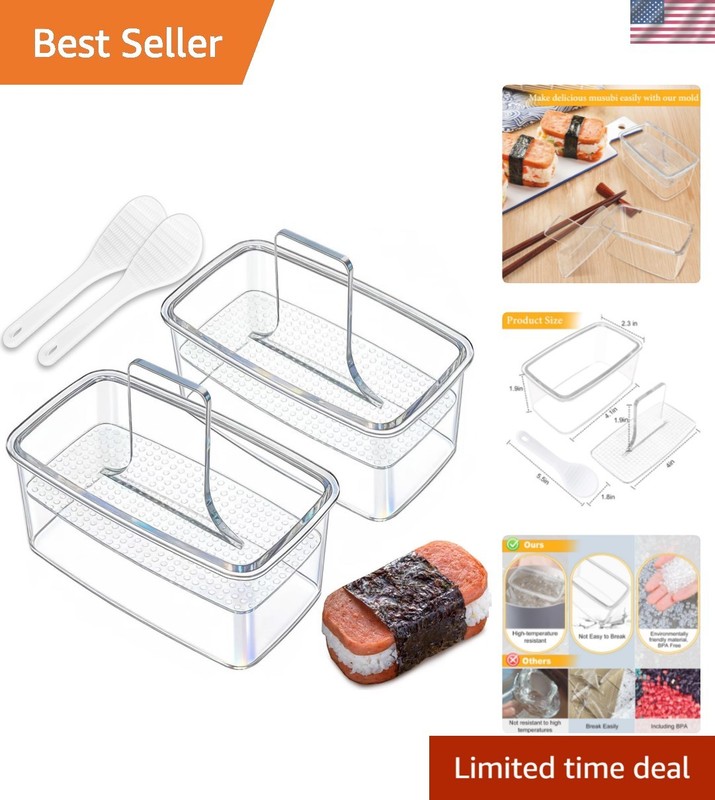 2PCS Clear Musubi Press Mold, Non-Stick Musubi Maker, BPA-Free Onigiri Mold S...