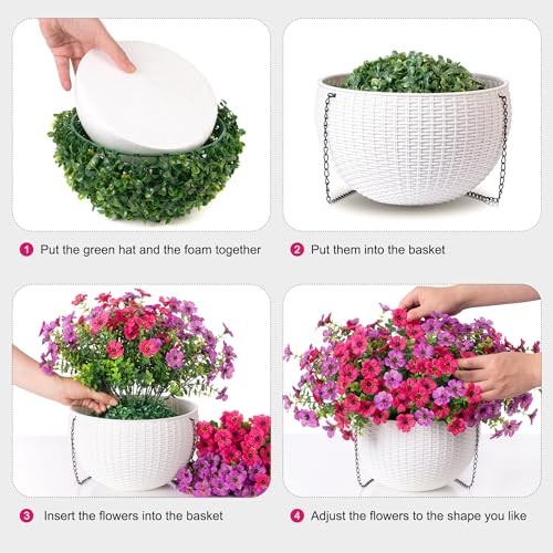 Artificial Fake Hanging Flowers Plants Basket for Outdoor Purplehotpink gallery