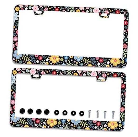 2Pcs Colorful Floral Flowers License Retro Colorful Floral Flowers Pattern