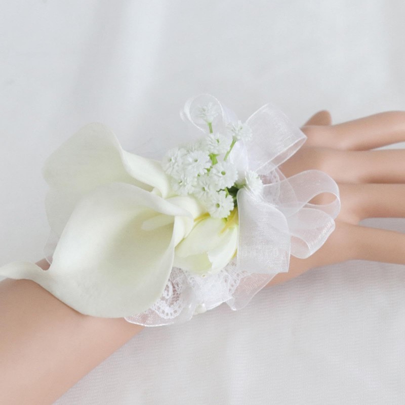 Jackcsale Set Of 6 White Wrist Corsage Prom Flower For Wedding Artificial Calla gallery
