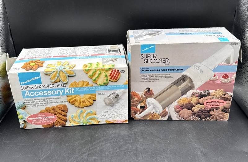 Proctor Silex Super Shooter Plus Cookie Press Food Decorator G0123 W G1010 Kit