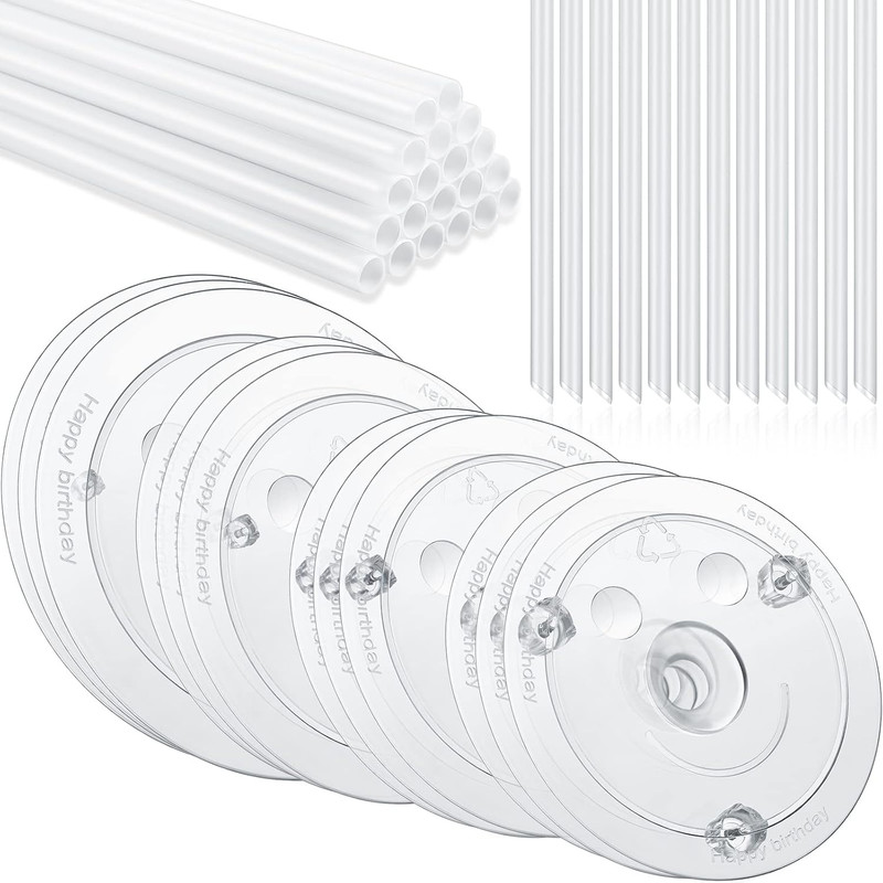 68 Pcs Cake Dowel Rods Set with Plates for 4-10 Inch Cakes – Clear Plastic