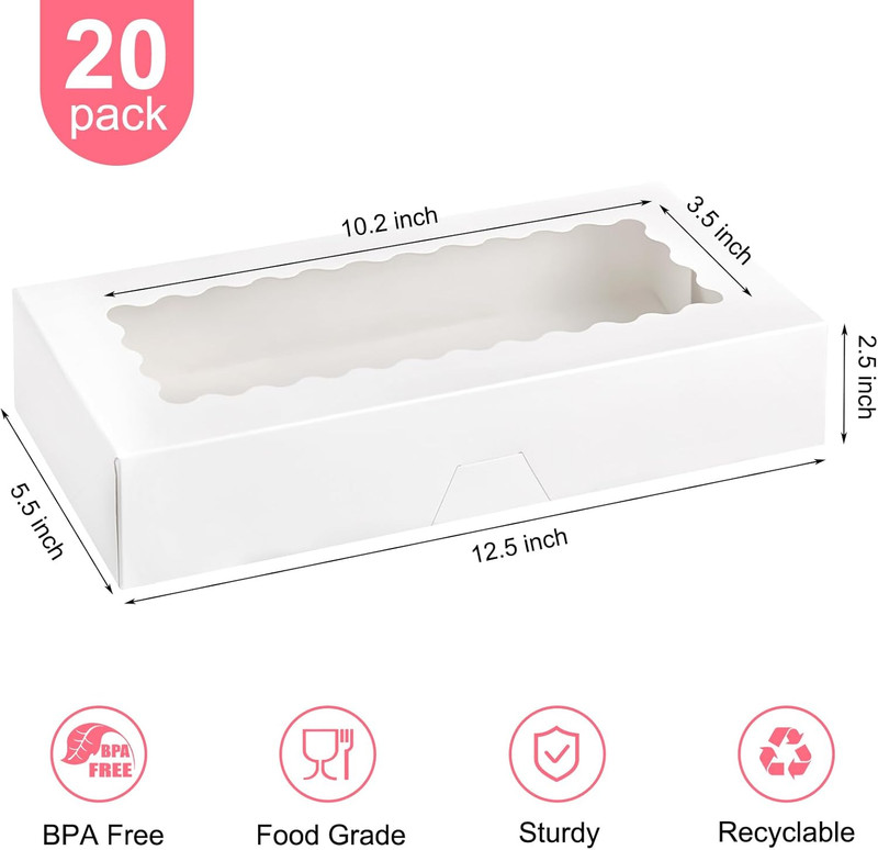 Kucoele 30 PCS Cookie Boxes with Window, 12.5 X 5.5 X 2.5 Inches Bakery Boxes Au gallery