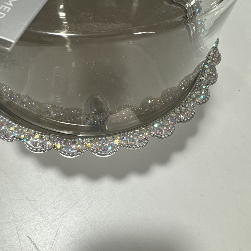 Silver Crystal Rhinestone Bling Glass Pastry Cheese Dome 9" Cloche Round gallery