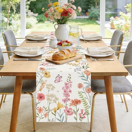 Spring Floral Table Runner 13x72 Inch Pink Flowers Green Floral-3 13"W x 72"L gallery