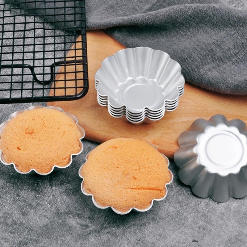 6 Pcs Aluminium Alloy Egg Tart Mold Nonstick Flower Shape Cake Baking Molds gallery