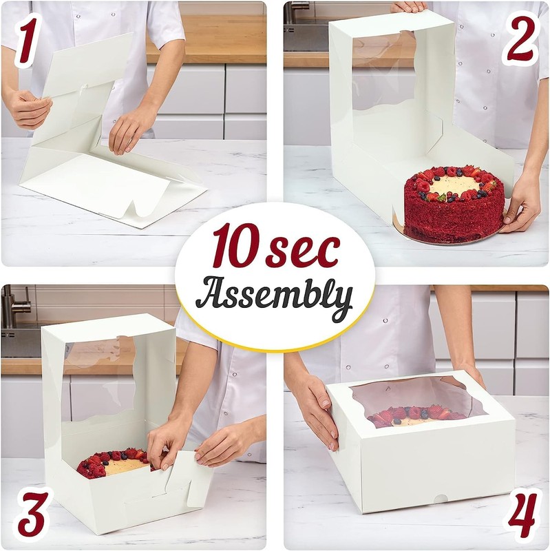 12 PCS White Square Bakery Cake Boxes with Greaseproof Boards Window 10 Inch gallery