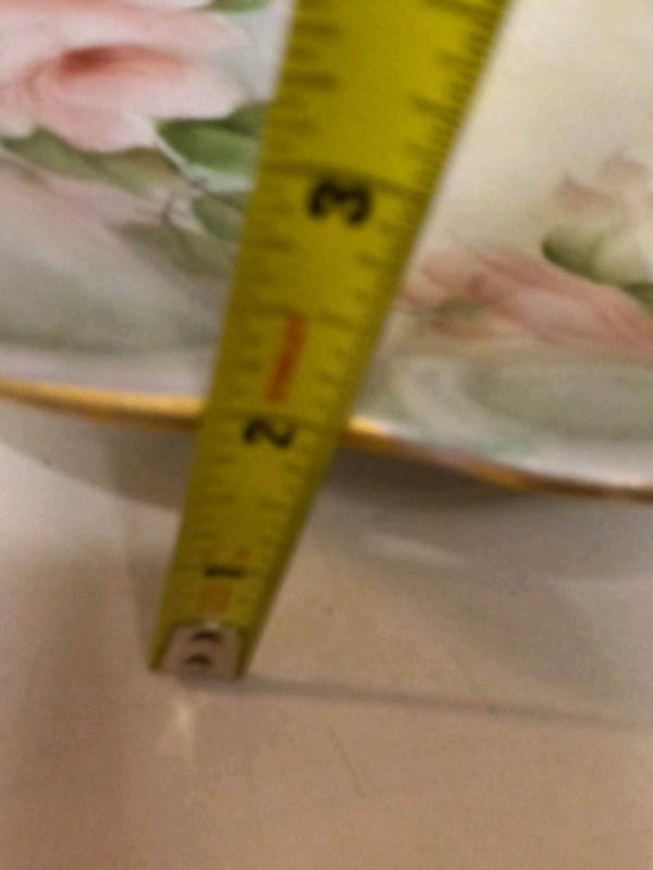 Vtg Ceramic Top 13"×3" Cake round8" booted Stand GreenPink Rose Pattern. gallery