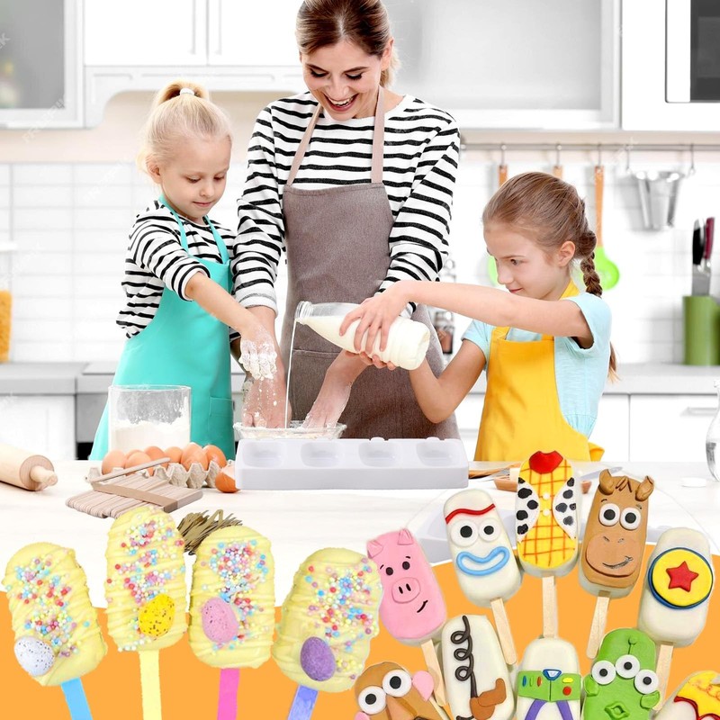 Cake Pop Mold Kit, 2 Pack 8 Cavities Cakesicle Molds Silicone with 100 Wooden... gallery