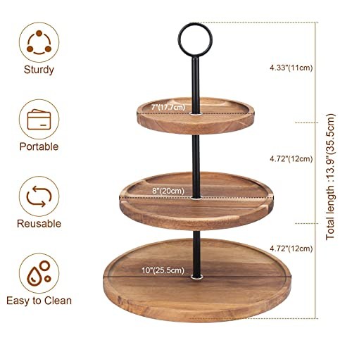 3 Tier Cupcake Stand, Wood Tiered Serving Tray Cupcake Tower, Medium(7”x8“x10") gallery