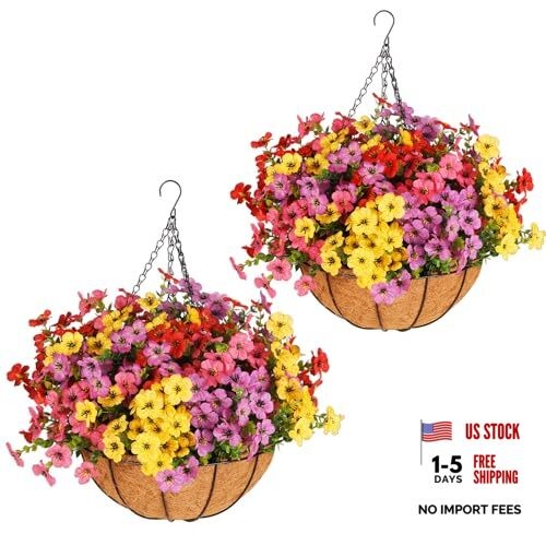 2 Set Artificial Outdoors Flowers with Hanging Basket, 2 2 Sets 4 Multicolor