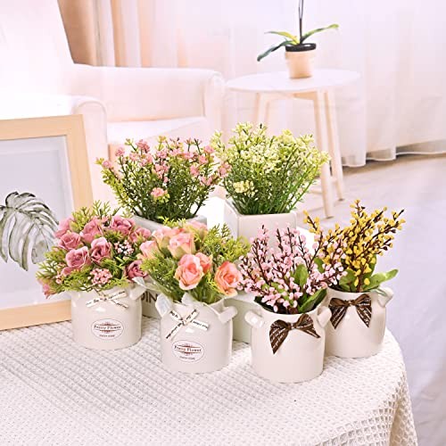 6Pcs Artificial Flowers with Ceramic 6pcs Artificial Potted Flower-ceramic Pot gallery