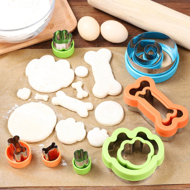 Dog Bone Cookie Cutter Set - 4 Dog Bone 4 Footprint 3 round Biscuit Cutters Sand gallery