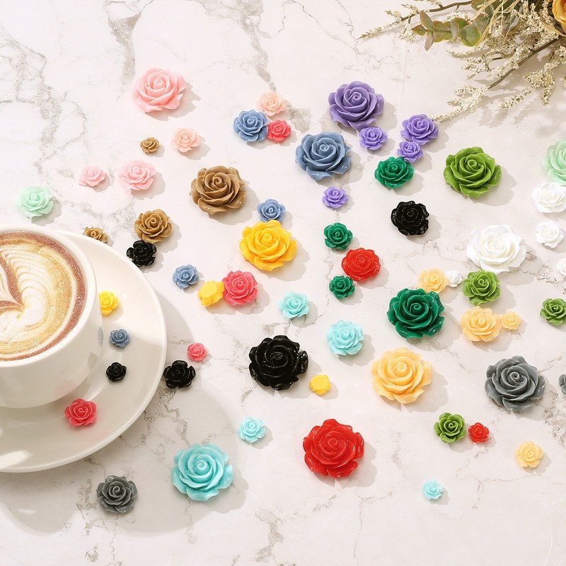 50 Pcs Grey Resin Rose Flower Beads, 10mm Flatback Flower Charm gallery