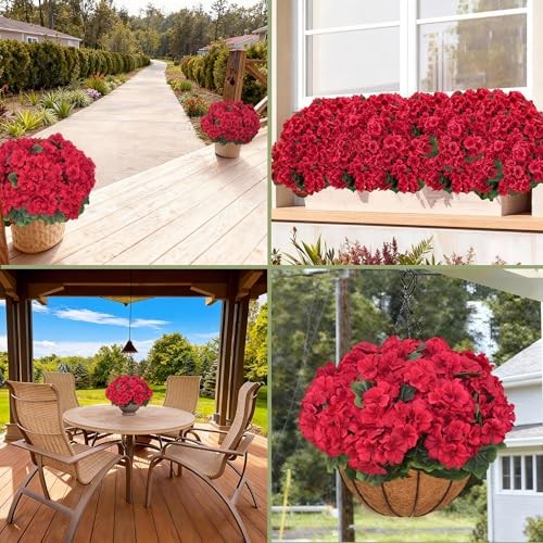 8 Pcs Artificial Geraniums Flowers for Outdoor Spring Summer Geraniums Red gallery