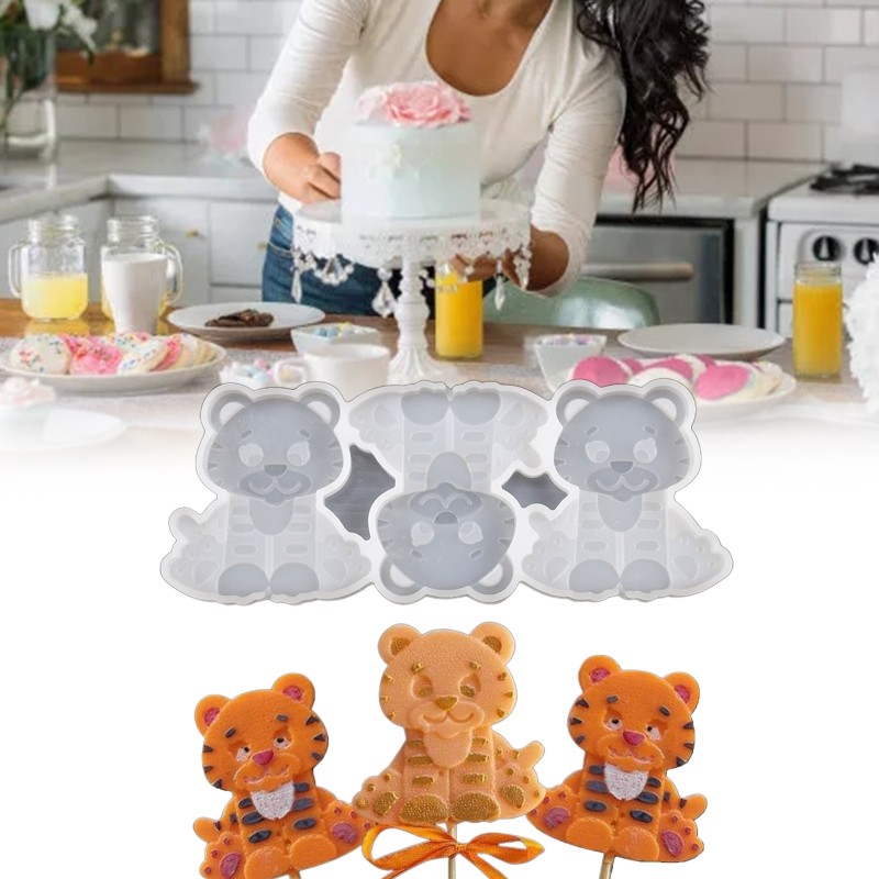 3 Cavities Tiger Shaped Silicone Lollipop Molds Chocolate Candy for Fondant gallery
