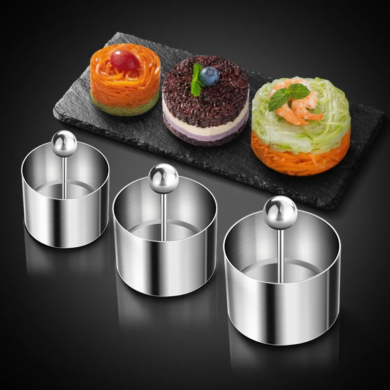 Round Stainless Steel Rices Ball Mold with Pusher Cake Mousse Ring Tools Easy De gallery