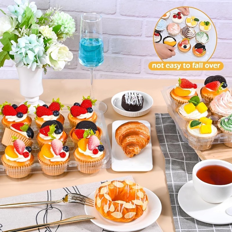 Plastic Cupcake Containers 12 Count (12 Sets), Stackable Cupcake Boxes Holders w gallery