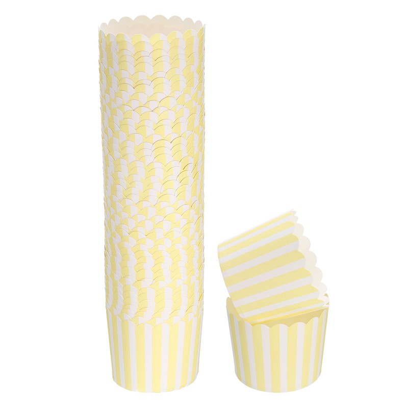 50Pcs Paper Baking Cups 6oz Cupcake Muffins Liner Wrappers Pinstripe Yellow