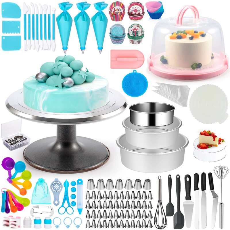 Aluminum Alloy Revolving Cake Stand & Carrier – 268PCS Kit with 54 Piping Tip…