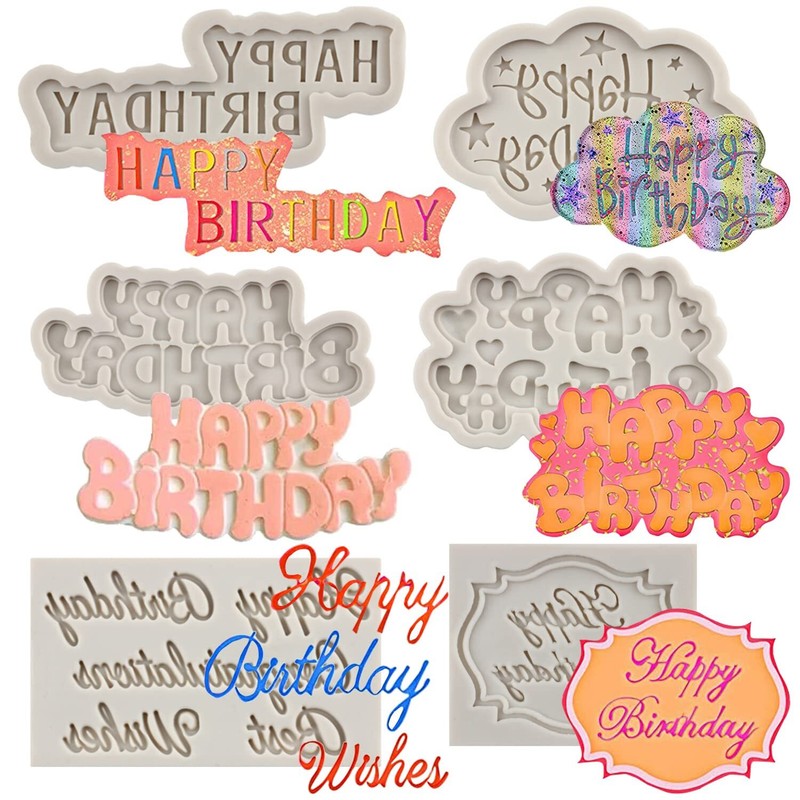6Pk Happy Birthday Silicone Molds Birthday Letter Fondant Molds for Cake Cupcake