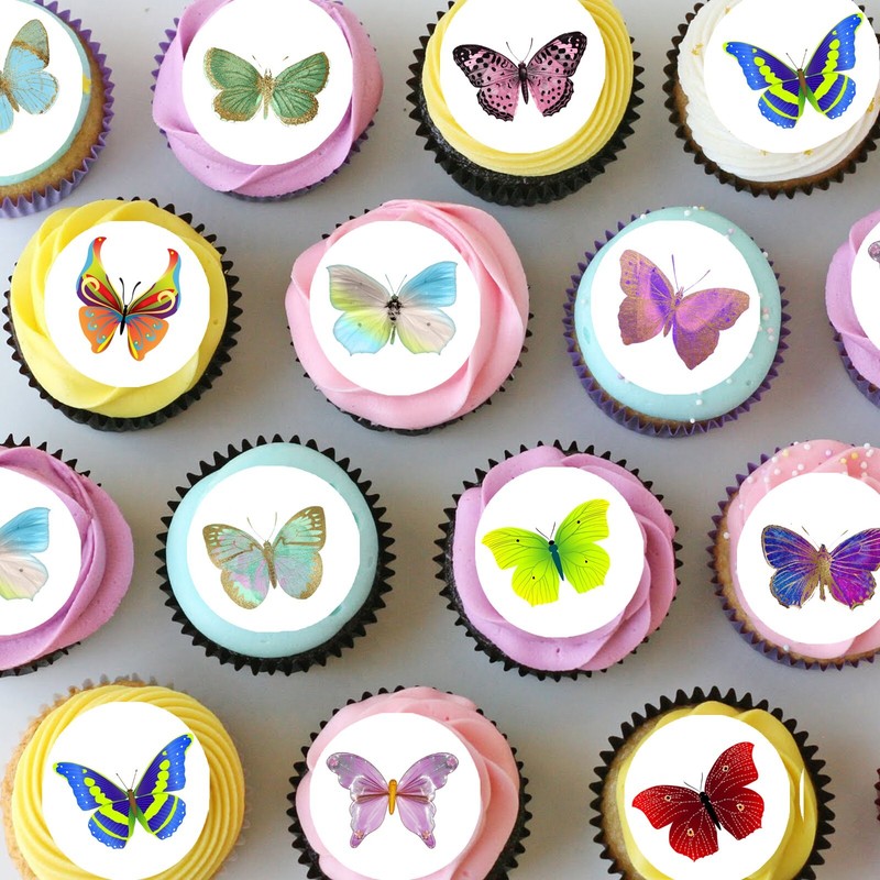 Butterfly Butterflies Pre-cut Mini Edible Icing Cupcake or Cookie Toppers