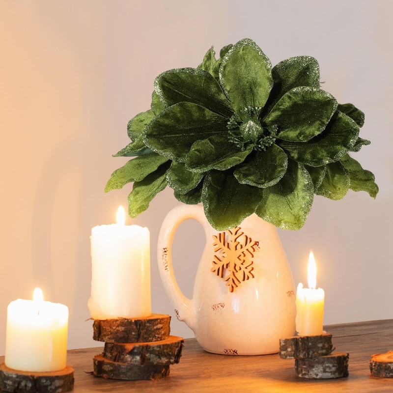 Thiccywoov 8 Large Christmas Magnolia Flowers Tree Decoration 12" Green Velvet gallery