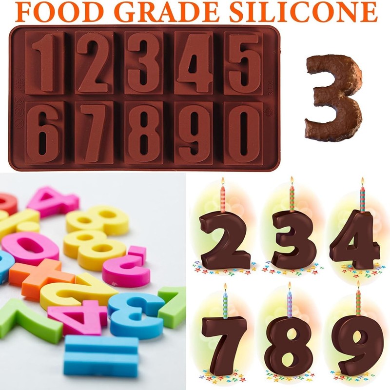2 PCS Number Silicone Chocolate Molds 0-9 Digital Non-Stick Fondant Cake gallery