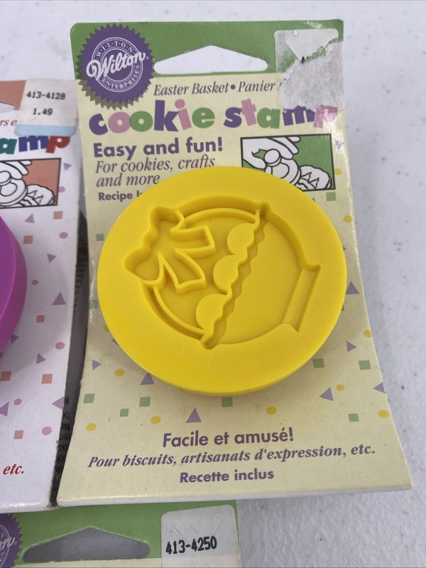 5 Vintage Wilton Cookie Stamps Easter Basket Mini Four Hearts Tulip New gallery