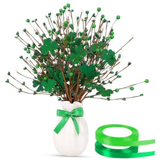St Patricks Day Decorations, 6 Pack Shamrock Picks Artificial Shamrock Green 2