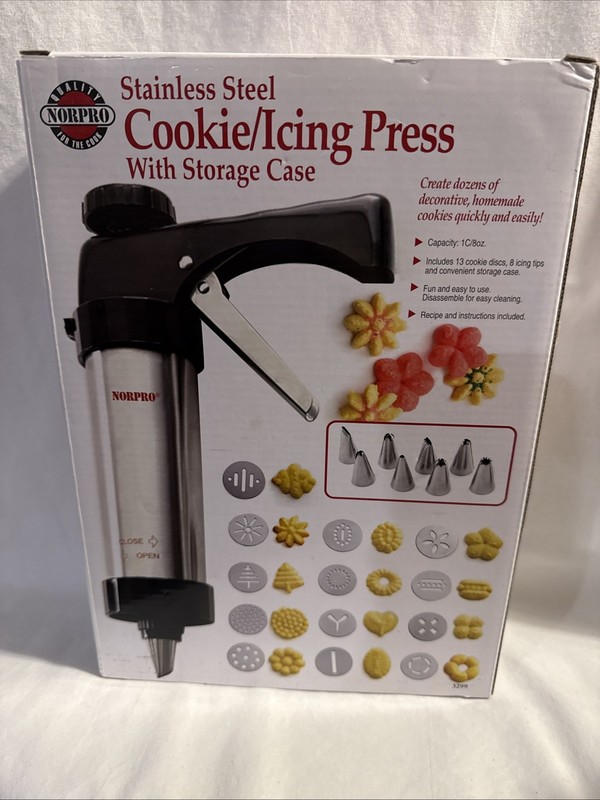 Norpro Stainless Steel Cookie and Icing Press with Storage Case, Black gallery