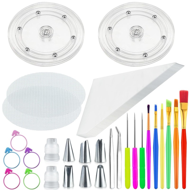 56 PCS Cookie Decorating Kit Supplies Including Acrylic Turntable Decoration for