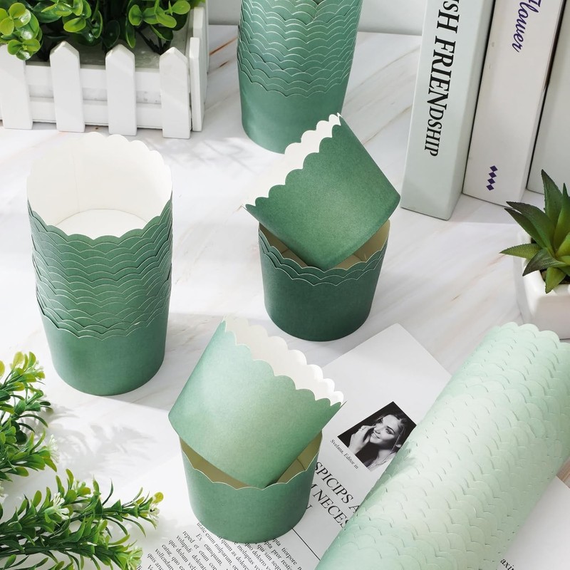 120Pcs Sage Green Paper Baking Cups Scalloped Edge Cupcake Wrappers Gradient gallery