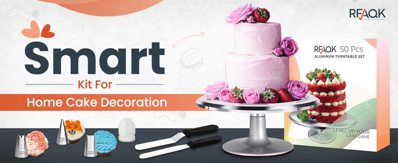 50PCs Cake Decorating Supplies Kit with 12" Aluminum Rotating Cake Turntable gallery