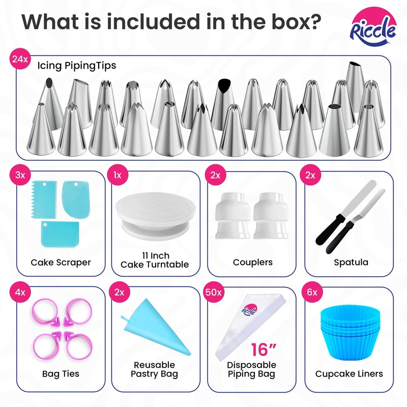 94 pcs Cake Decorating Kit with Cake Turntable - Includes 50pcs 16 Inch Dispo... gallery