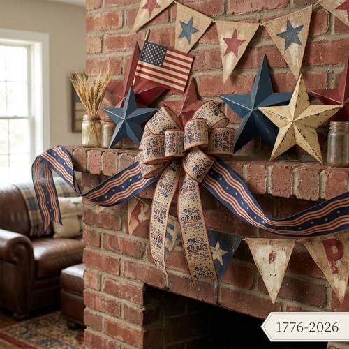 Threetols 2 Rolls 10 Yards 250th Anniversary USA Patriotic Wired Edge linen gallery