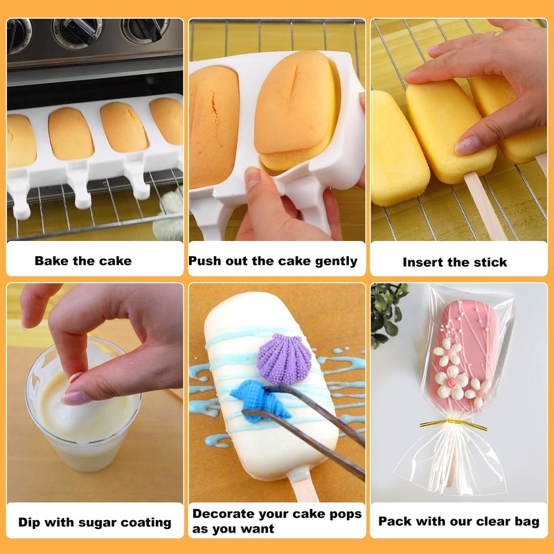 Cake Pop Mold Kit, 2 Pack 8 Cavities Cakesicle Molds Silicone with 100 Wooden... gallery