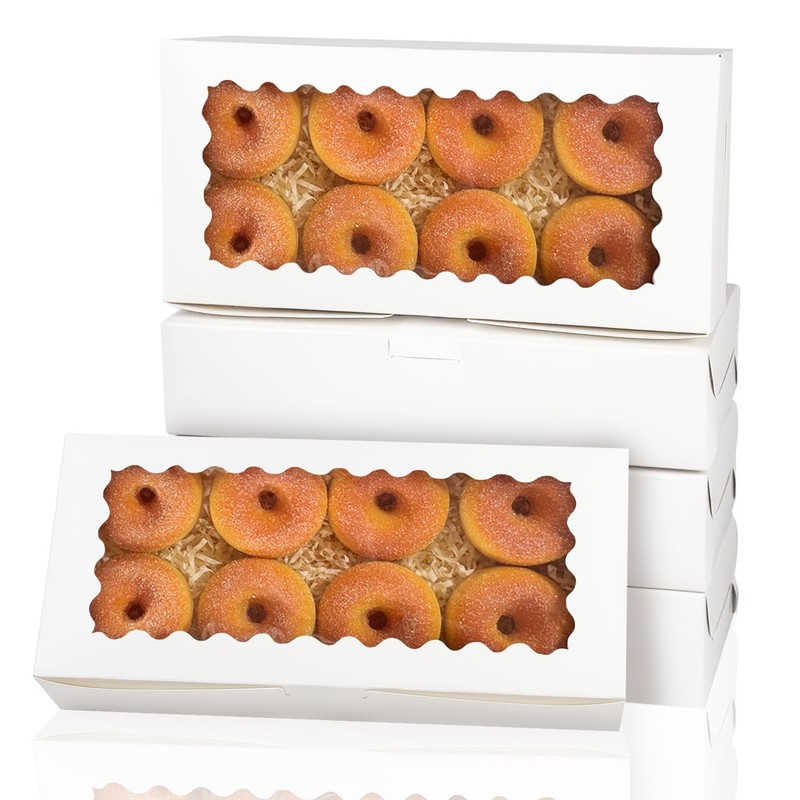 15 PCS White Cookie Box 12×5.5×2.5 Inch Window Pastry Biscuit Bakery Packaging