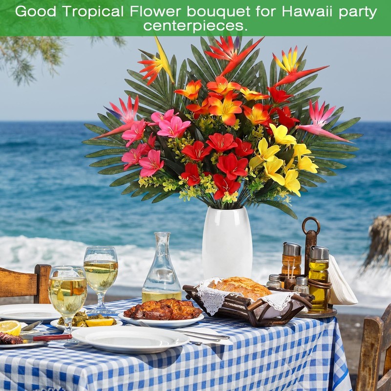 Hotop 8 Set/ 32 Pcs Artificial Tropical Flower Bouquets Bulk For Hawaii gallery