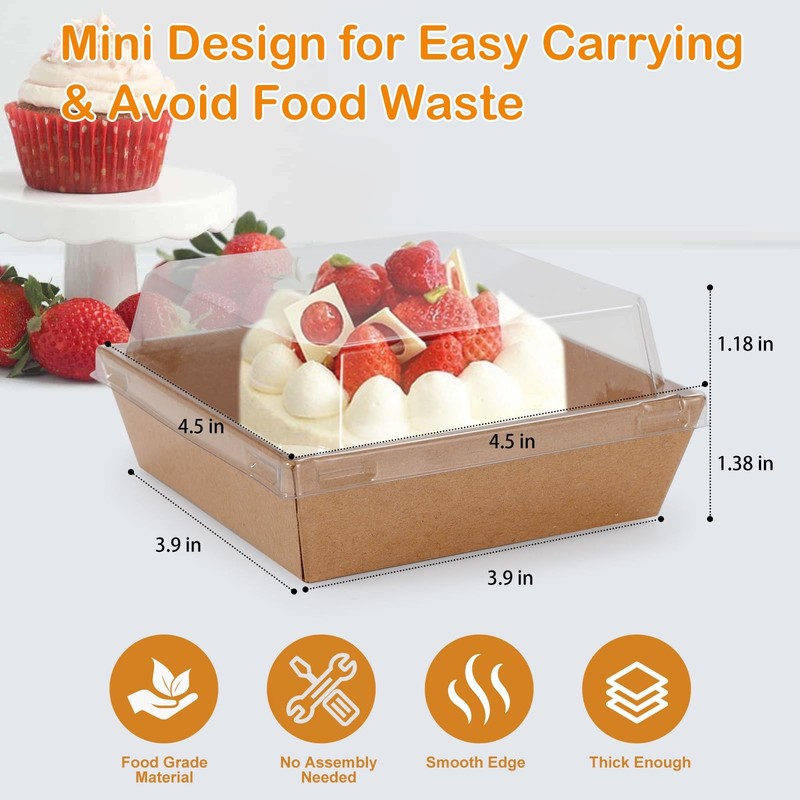 Charcuterie Boxes with Clear Lids, 4.5x4.5 Inches 100 Pack Mini Brown Dessert... gallery